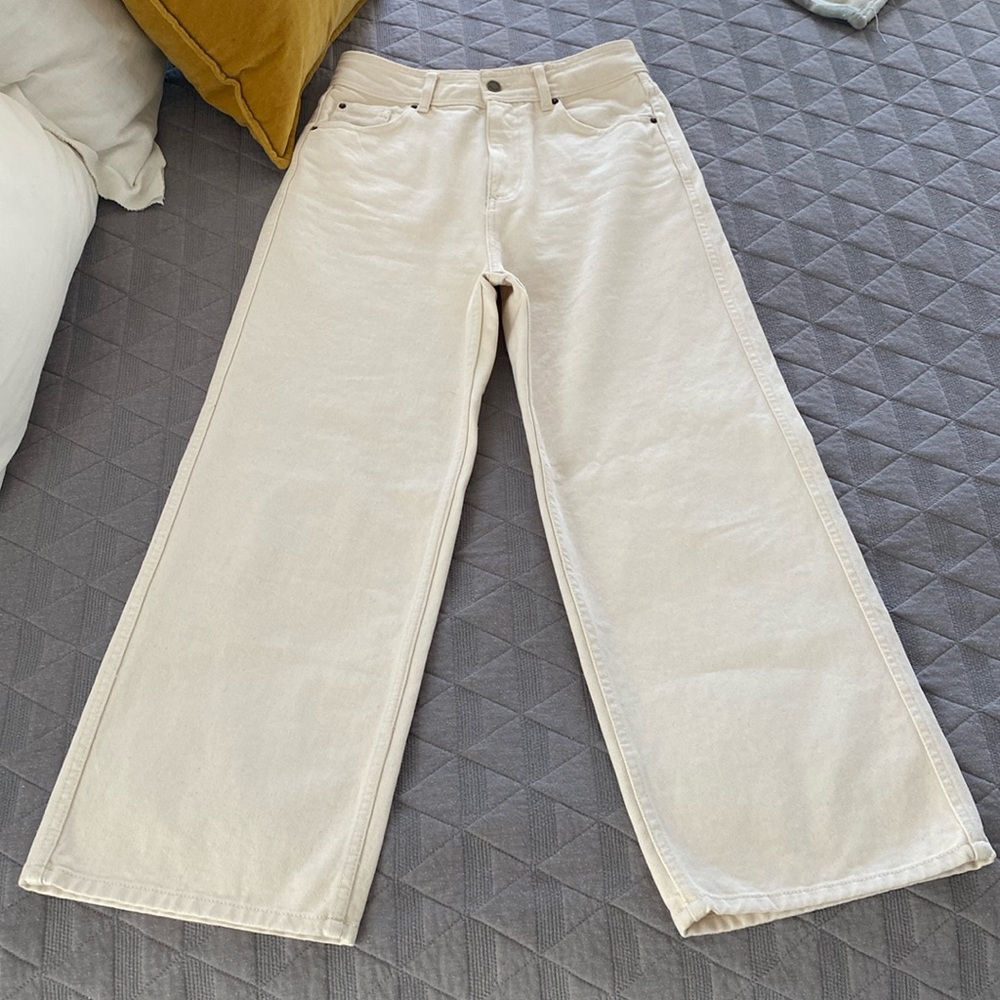 Sezane denim Mottled Ecru Le Crop Jeans